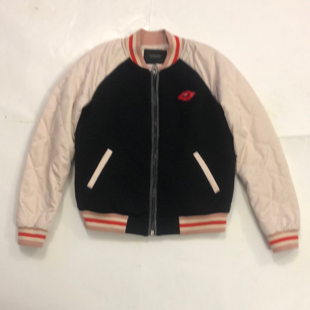 Scotch & Soda P Jacket Cream Black Pink Red Lip Logo 2 Pocket Quilt Sleeve Great